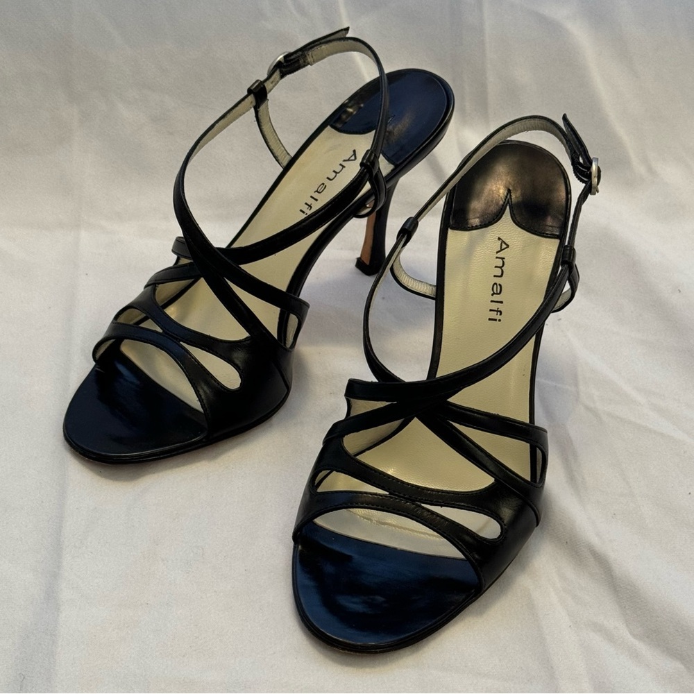 Amalfi Black Strappy Leather Heels